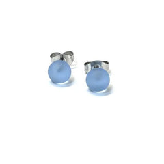 Frosted Lake Blue Glass Mini Stud Earrings
