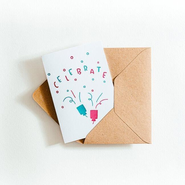 Celebrate Party Popper Letterpress Card
