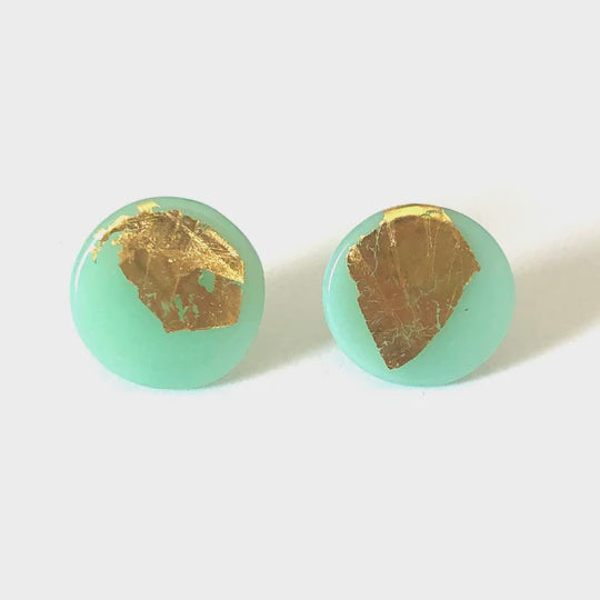 Gold Jade Glass Button Earrings