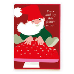Gnome On Mushroom Christmas Card