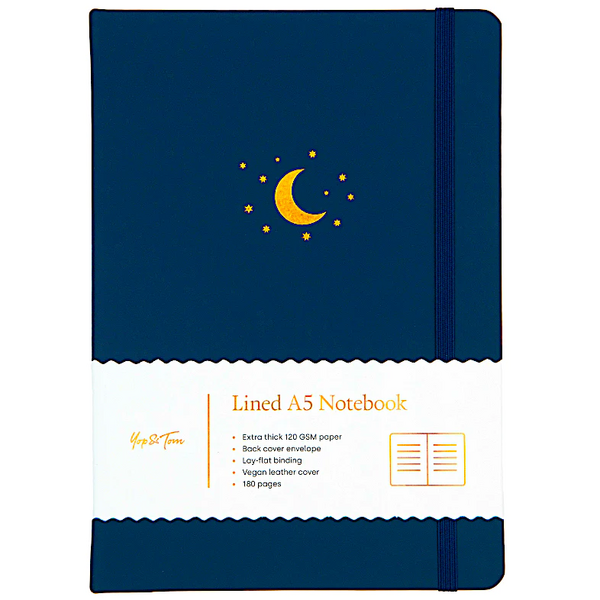 Midnight Blue Moon & Stars A5 Lined Journal - Paper Tiger
