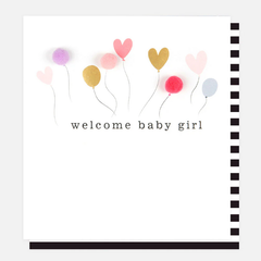 Welcome Baby Girl Pom Pom Balloons Card