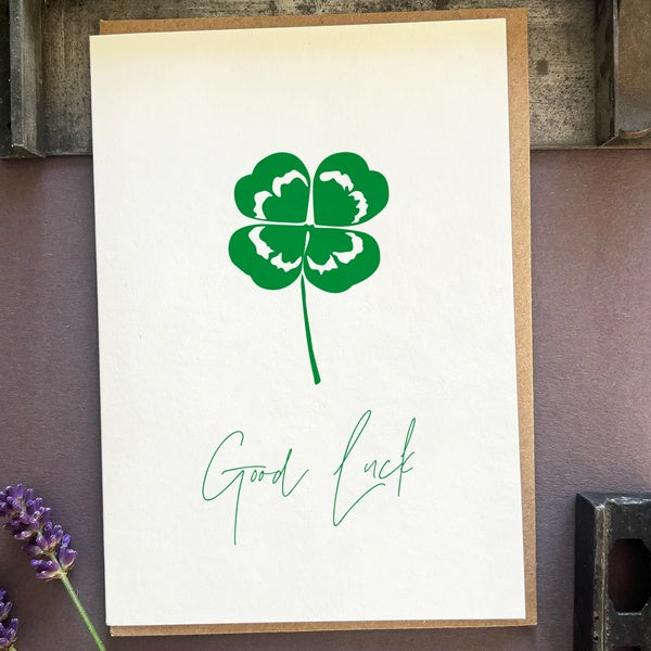Good Luck Four Leaf Clover Letterpress card
