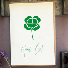 Good Luck Four Leaf Clover Letterpress card
