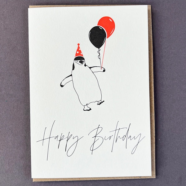 Happy Birthday Penguin with Balloons Card