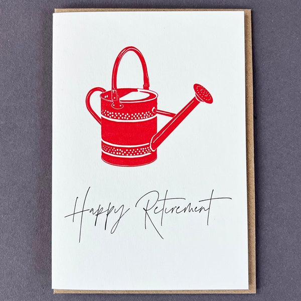 Happy Retirement Watering Can Letterpress Card