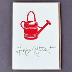 Happy Retirement Watering Can Letterpress Card
