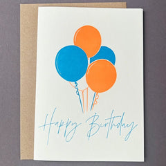 Happy Birthday Orange And Blue Balloons Card