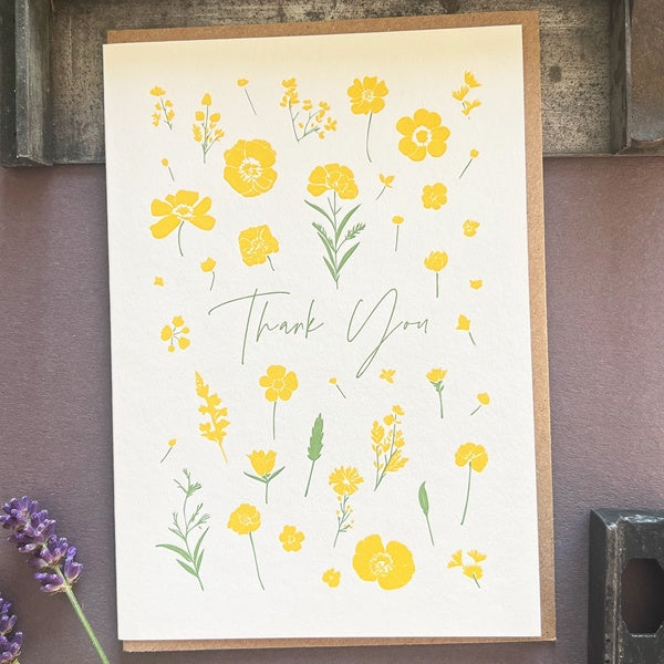 Thank You Yellow FLowers Letterpress Card