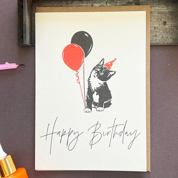 Happy Birthday Molly Cat Letterpress Card