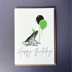 Happy Birthday Frog In Party Hat Letterpress Card