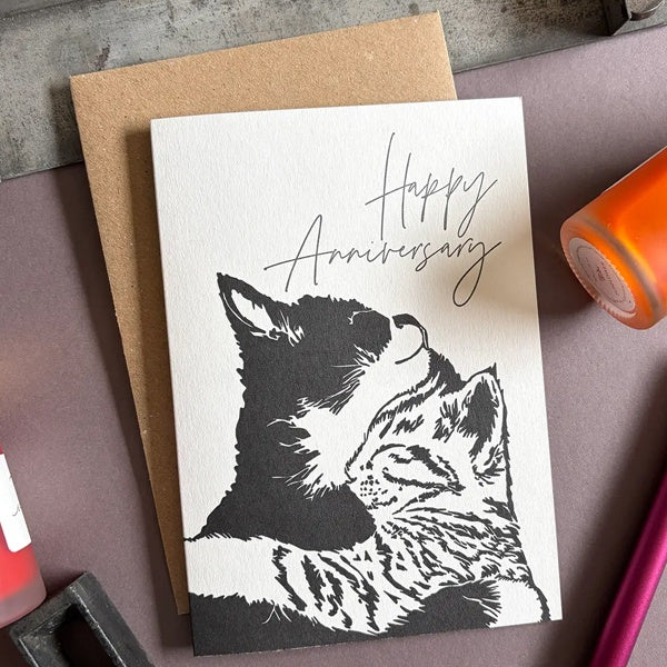 Happy Anniversary Cuddling Cats Card