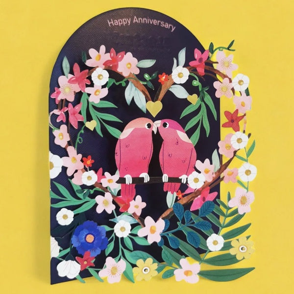 Happy Anniversary Lovebirds Blossom Paper Cut Card