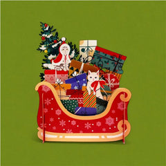 Cat and Sleigh Pop Up 3D Card