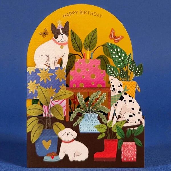 Happy Birthday Dog Party Paper Cut Card