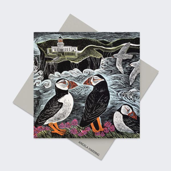 Angela Harding Fair Isle Puffins at the North Lighthouse Card