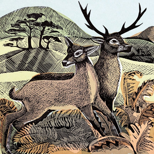 Angela Harding Deer and Autumn Bracken Card