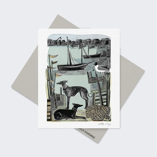 Angela Harding Harbour Whippets Card