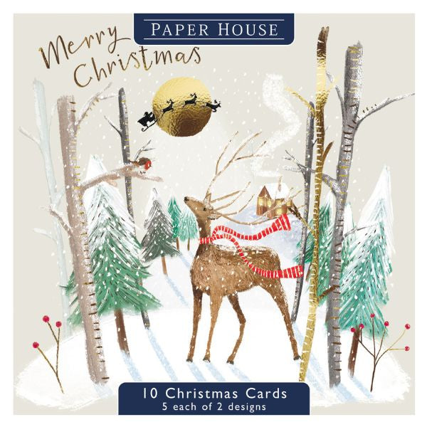 Grazing Deer in Woodland Christmas Card Pack