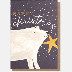 Happy Christmas Polar Bear With Snow On Navy Card Pack