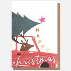 Happy Christmas Reindeer In Red Car Card Pack