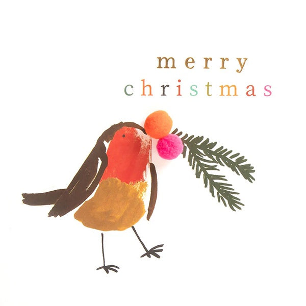 Merry Christmas Robin Pom Berries and Sprig