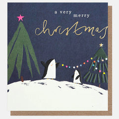 Christmas Tree Shopping And Penguins In Snow Charity Pack Of 8 Cards
