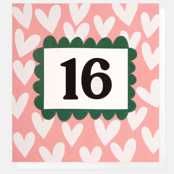 Pink Hearts Age 16 Birthday Card