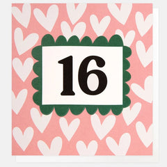 Pink Hearts Age 16 Birthday Card