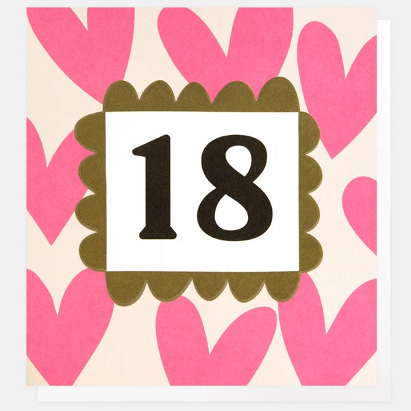 Pink Hearts Age 18 Birthday Card