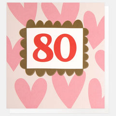 Pastel Hearts Age 80 Birthday Card