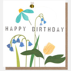 Happy Birthday Flowers With Bee Card
