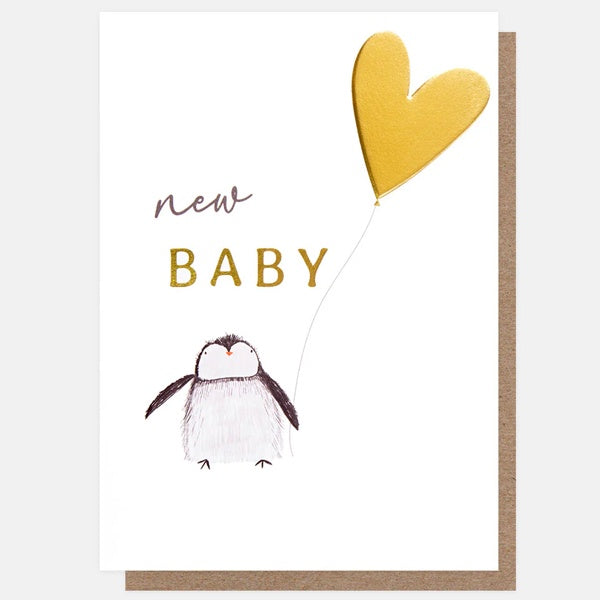 Penguin Heart Balloon New Baby Card