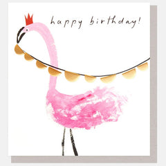 Happy Birthday Flamingo with Crown Card