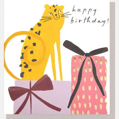 Happy Birthday Leopard with Presents Card