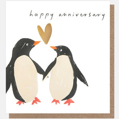Happy Anniversary Penguins with Gold Heart Card