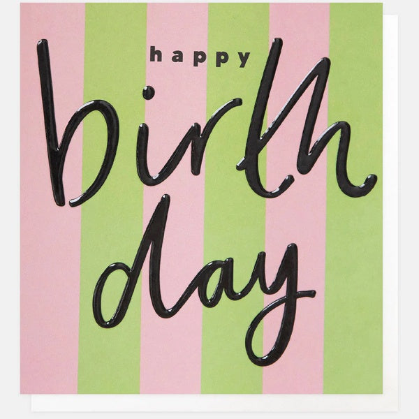 Happy Birthday Lime and Pink Stripe Card