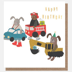 Animals in Automobiles Birthday Card