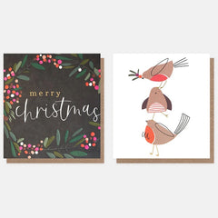 Wreath On Navy & Stack Of 3 Robins Mixed Charity Pack