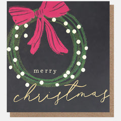 Merry Christmas Circle Wreath With Pink Bow Card Pack