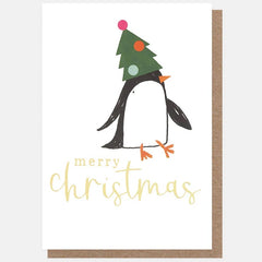 Merry Christmas Penguin In Tree Hat Card Pack
