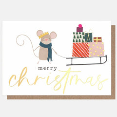 Merry Christmas Mouse With Sleigh Card Pack