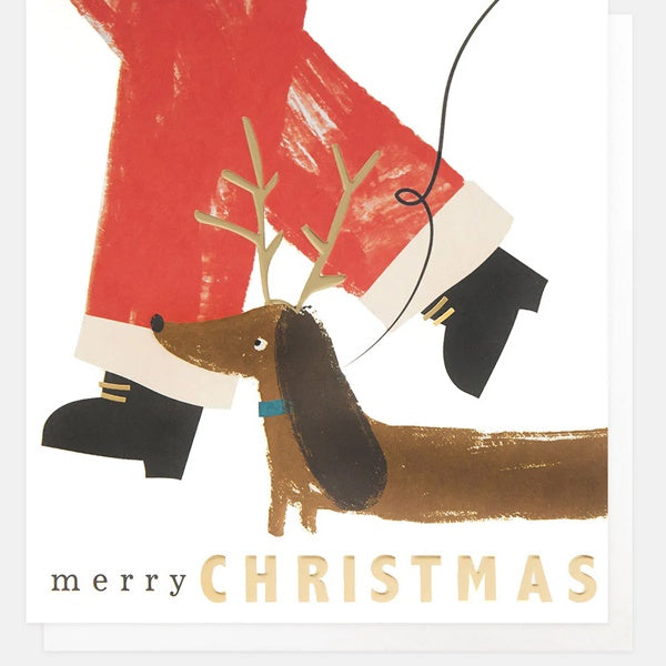 Merry Christmas Santa Walking Sausage Dog Christmas Card