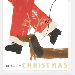 Merry Christmas Santa Walking Sausage Dog Christmas Card