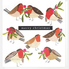 Merry Christmas Collaged Robins Christmas Card