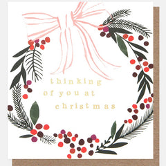 Thinking Of You At Christmas Wreath With Bow Christmas Card
