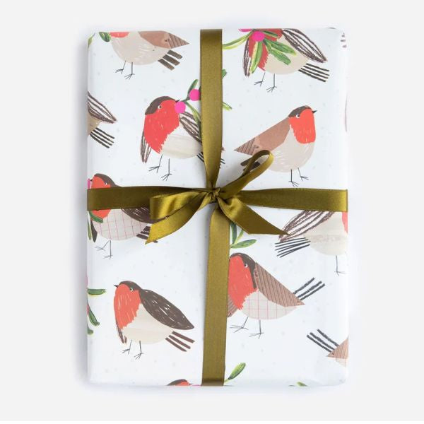 Collaged Christmas Robins Wtih Sprigs Sheet Wrap