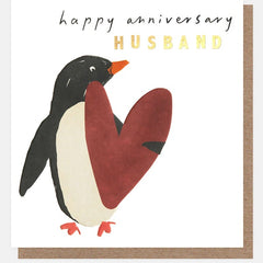 Happy Anniversary Husband Penguin with Heart Card