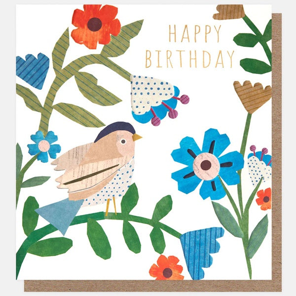 Happy Birthday Bird on Branch Collage Card