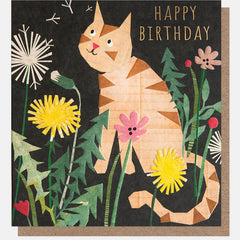 Happy Birthday Ginger Cat and Dandelions Collage Card